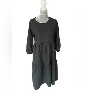Zara Black Textured Tiered Midi Dress, XS